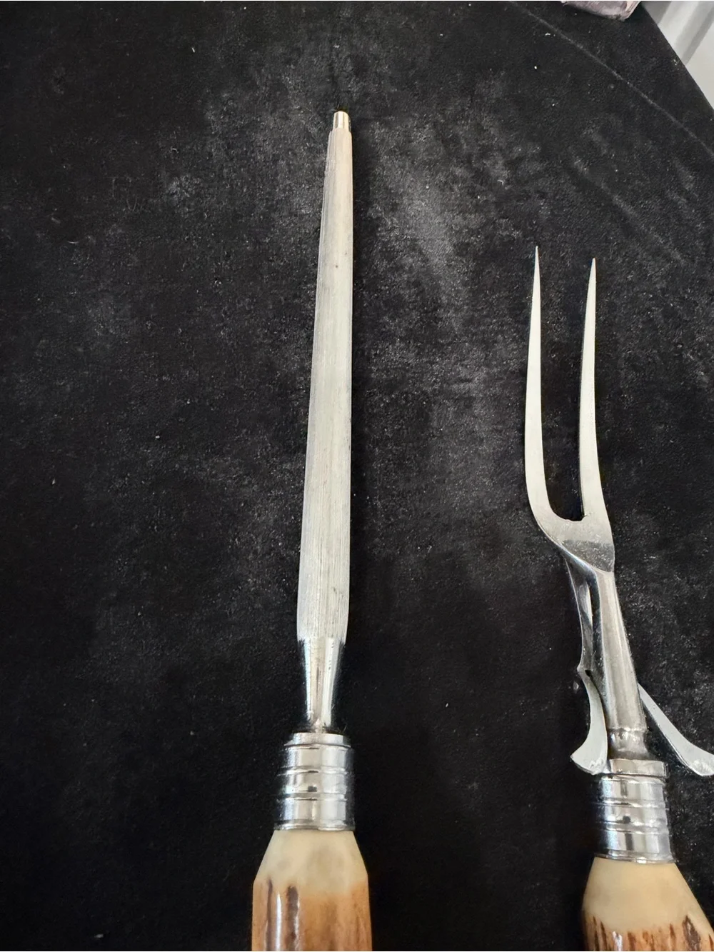 Vintage Sheffield Carving Set Rusnorstain Steel & Bone Brown Handles
